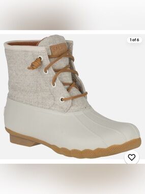 Sperry Women's Wool-Trim Duck Boot in Off-White with Tan Accents